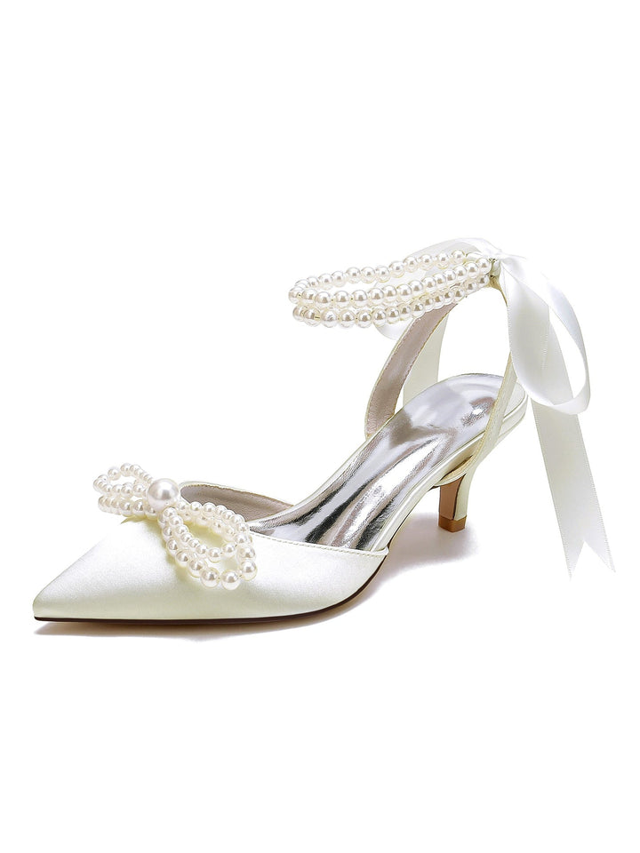 Women's  Beadings Mid Heel Pointed Toe Bridal Shoes