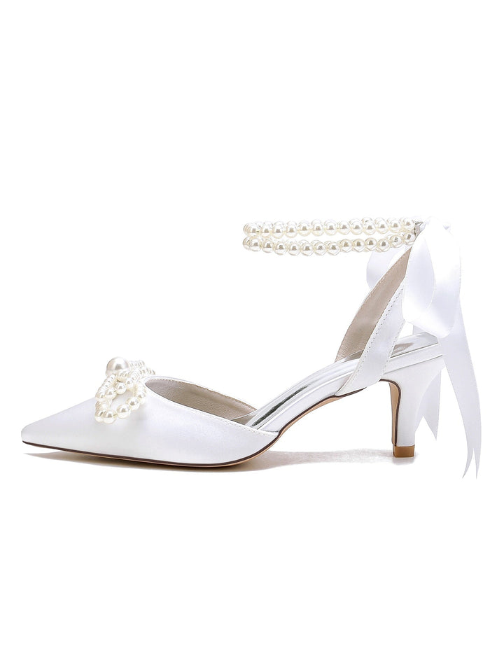 Women's  Beadings Mid Heel Pointed Toe Bridal Shoes