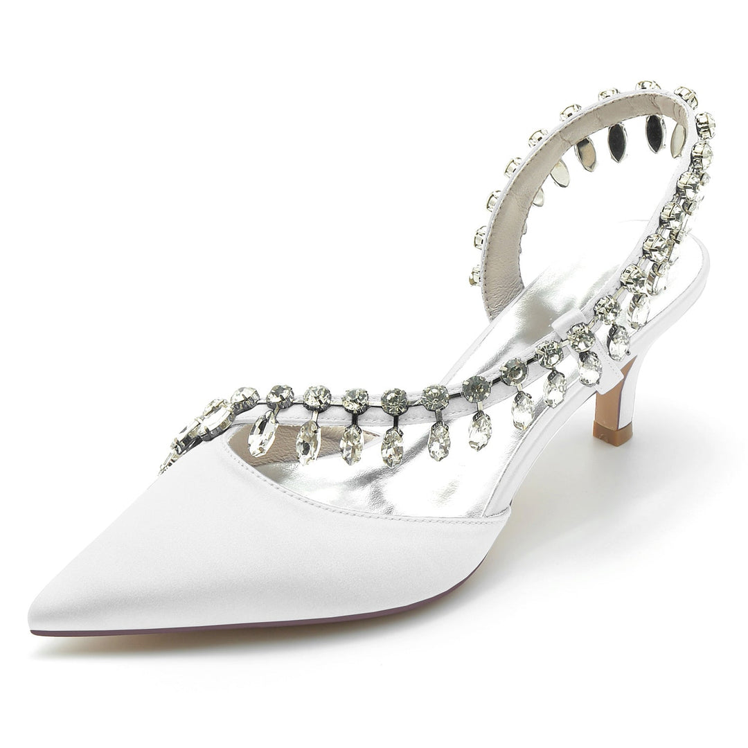 Women's Wedding Shoes Silk Satin Imitation Crystal Mid Pointed Toe Slip on Bridal Shoes