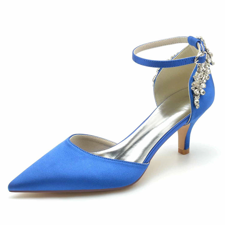 Women's Wedding Shoes Mid Pointed Toe Rhinestone Buckle Bridal Shoes