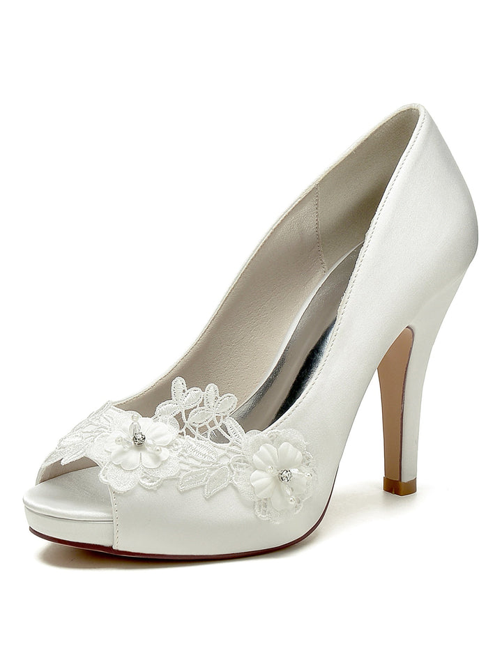 Women's Wedding Shoes Lace High Heel Open Toe Bridal Shoes