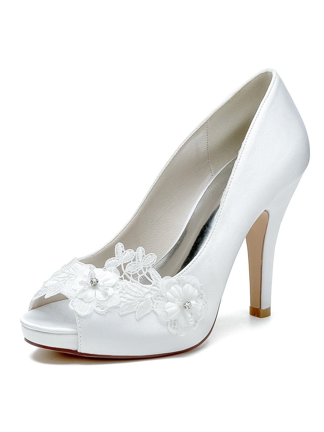 Women's Wedding Shoes Lace High Heel Open Toe Bridal Shoes