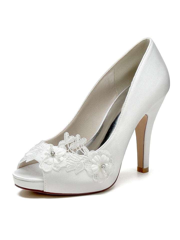 Women's Wedding Shoes Lace High Heel Open Toe Bridal Shoes