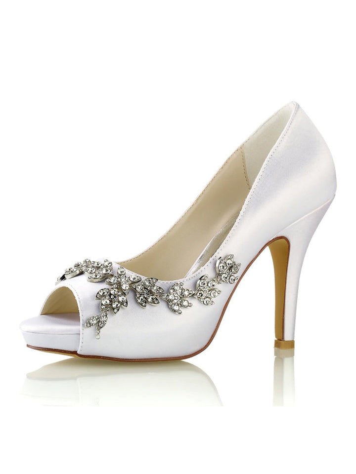 Women's Wedding Shoes Rhinestone High Heel Open Toe Bridal Shoes