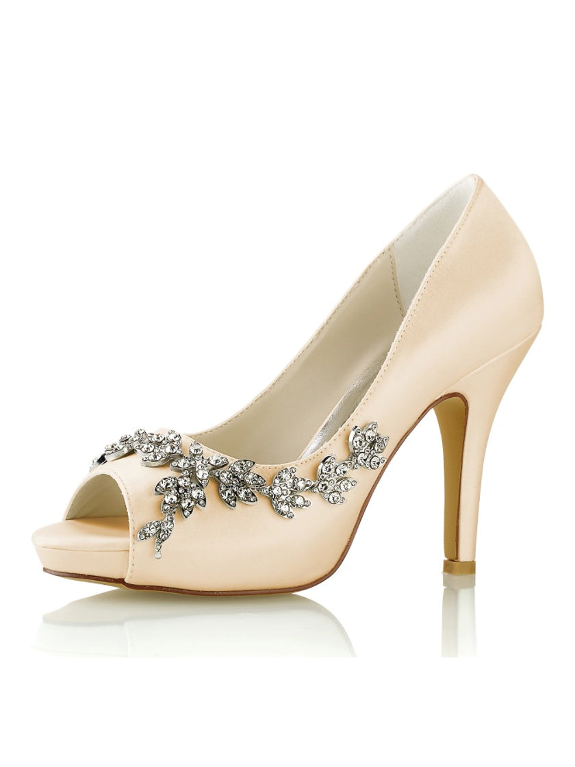 Women's Wedding Shoes Rhinestone High Heel Open Toe Bridal Shoes