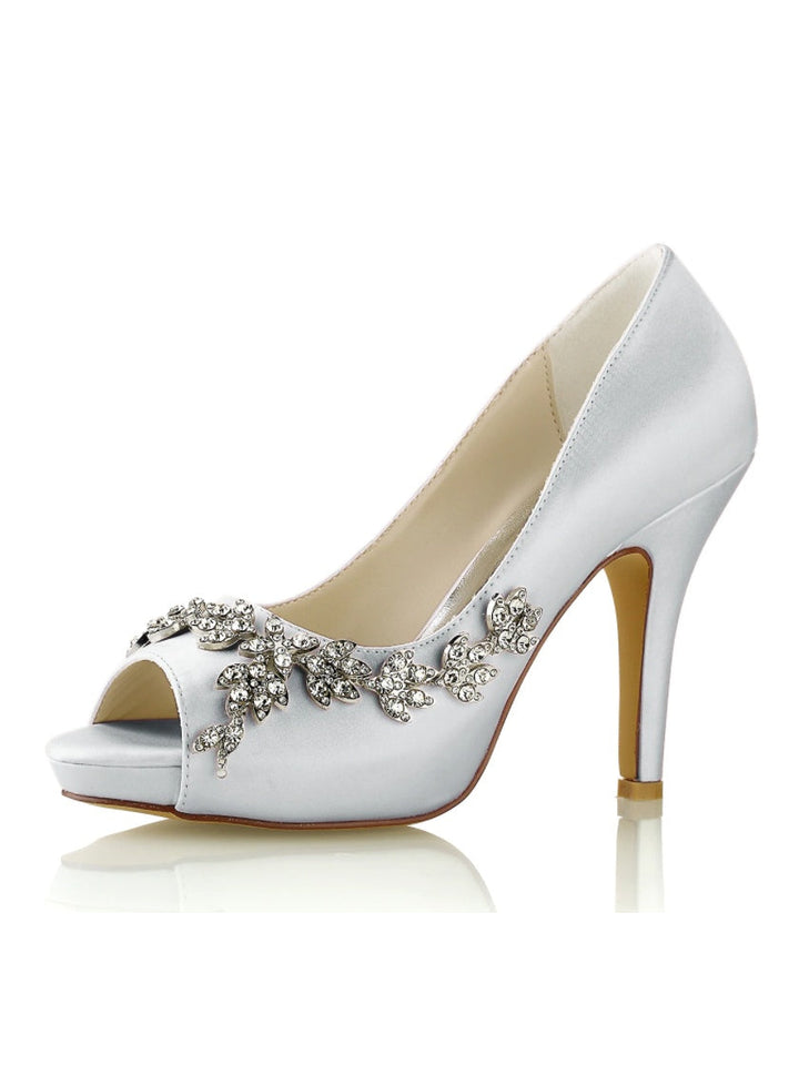 Women's Wedding Shoes Rhinestone High Heel Open Toe Bridal Shoes