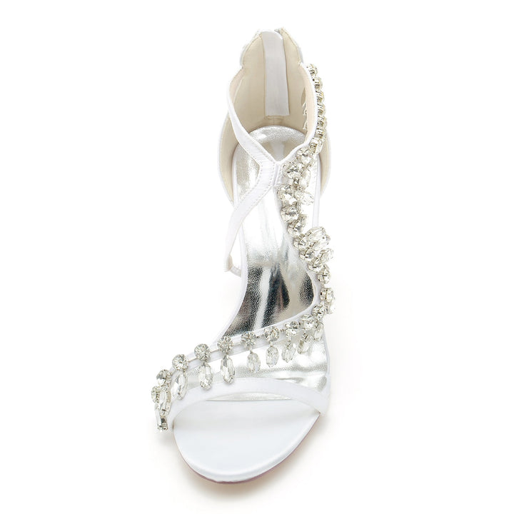 Women's Wedding Shoes Crossed Rhinestone High Heel Open Toe Bridal Shoes