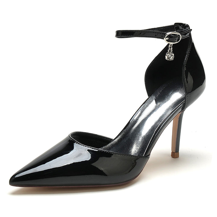 Women's Wedding Shoes Patent Leather Stiletto Pointed Toe Buckle Bridal Shoes