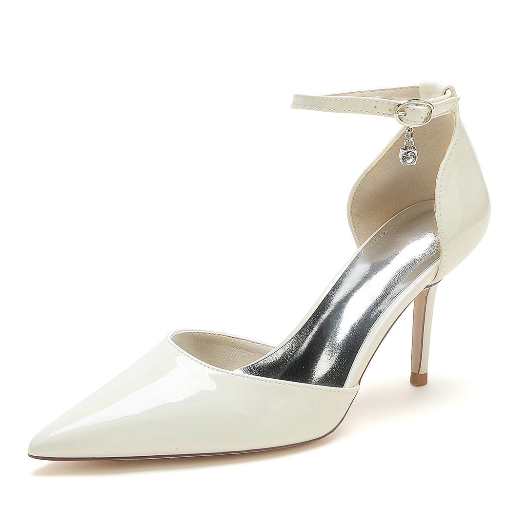 Women's Wedding Shoes Patent Leather Stiletto Pointed Toe Buckle Bridal Shoes