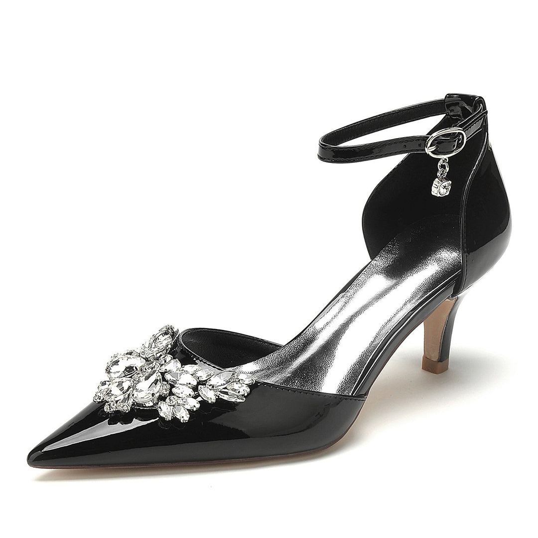 Women's Wedding Shoes Patent Leather Crystal Mid Pointed Toe Buckle Bridal Shoes