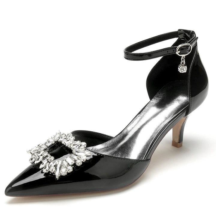 Women's Wedding Shoes Patent Leather Square Rhinestone Mid Pointed Toe Bridal Shoes