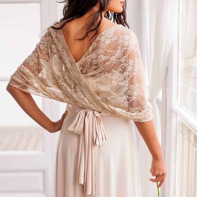 Elegant Pure Half Sleeve Lace Wedding Wraps With Pure colour