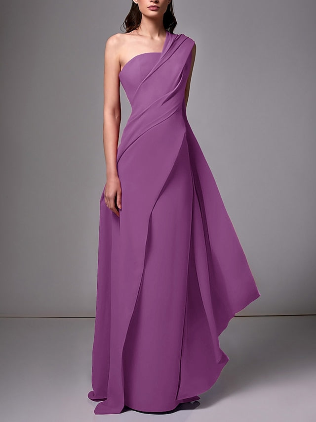 Sheath/Column One-Shoulder Sleeveless Evening Dresses With Pleats Ruched