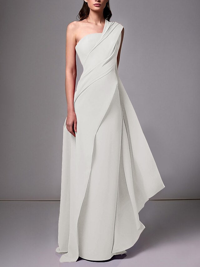 Sheath/Column One-Shoulder Sleeveless Evening Dresses With Pleats Ruched