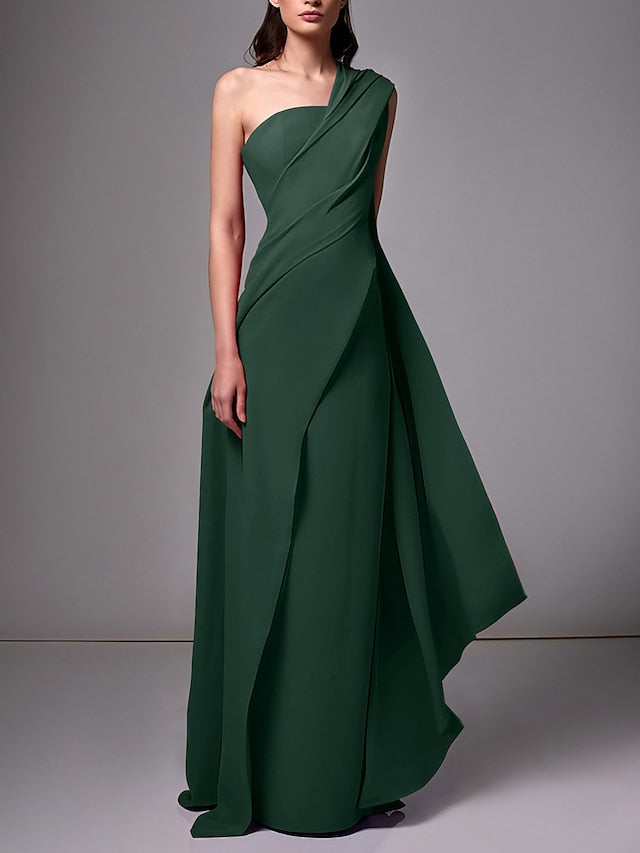 Sheath/Column One-Shoulder Sleeveless Evening Dresses With Pleats Ruched