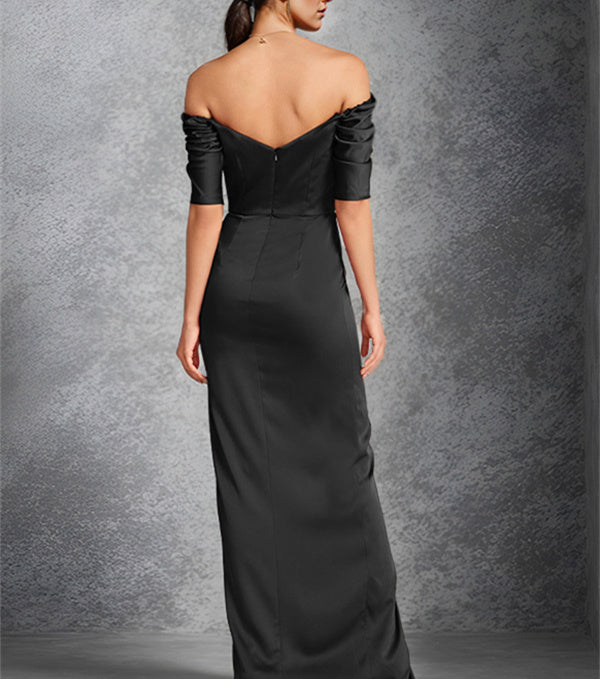 Sheath/Column Off-the-Shoulder Short Sleeves Floor-Length Mother of the Bride Dresses With Split Front