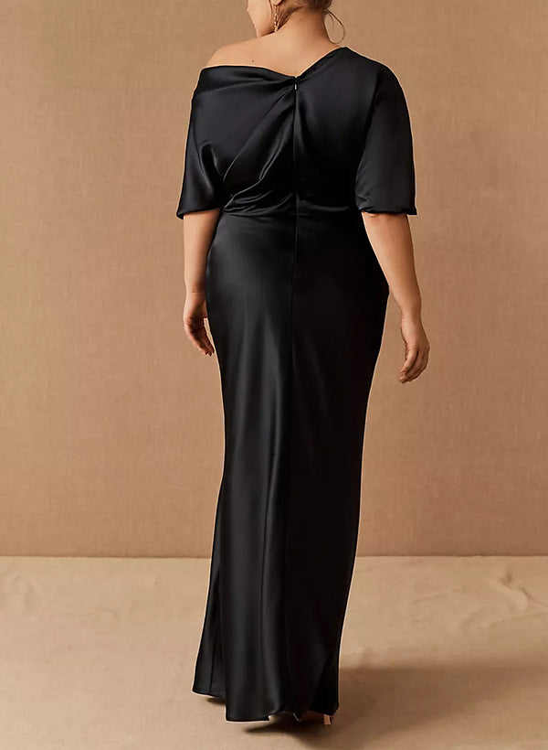 Sheath/Column One-Shoulder Half Sleeves Floor-Length Plus Size Mother of the Bride Dresses