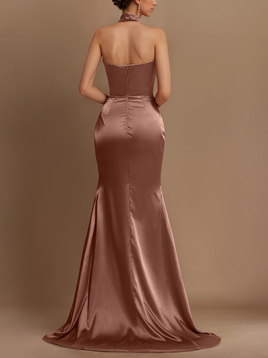 Sheath/Column Halter Floor-length Prom Dresses