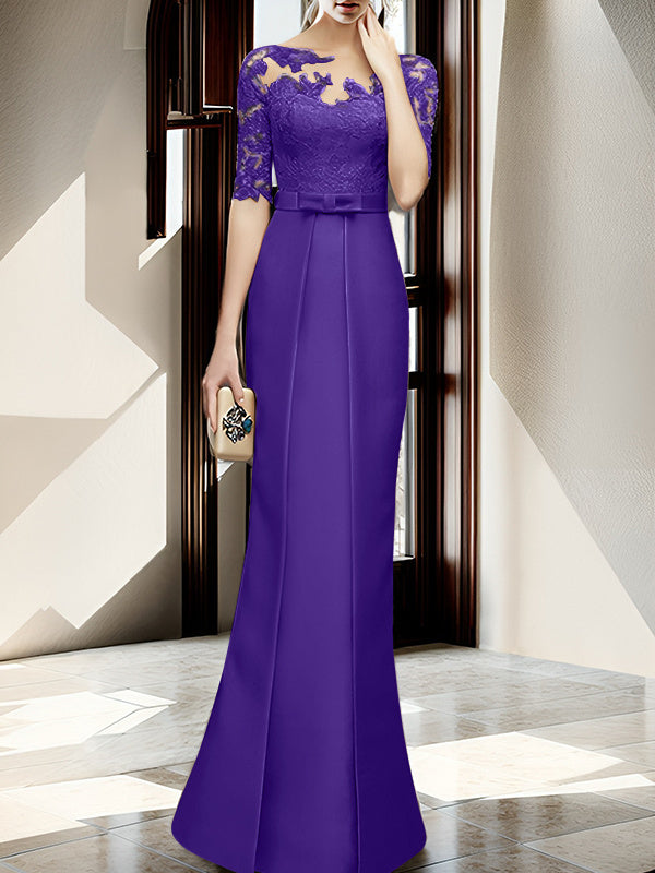 Sheath/Column Illusion Neck Floor-length Mother of the Bride Dresses