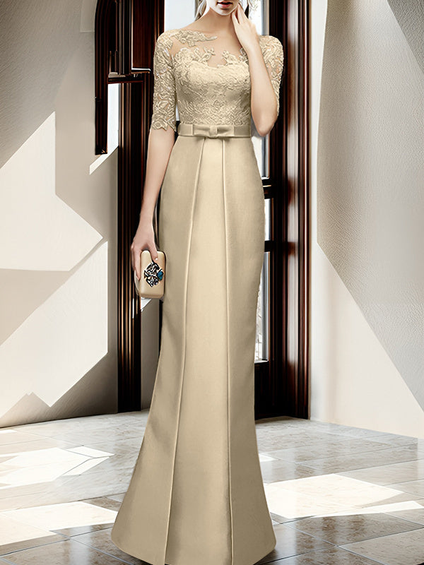 Sheath/Column Illusion Neck Floor-length Mother of the Bride Dresses