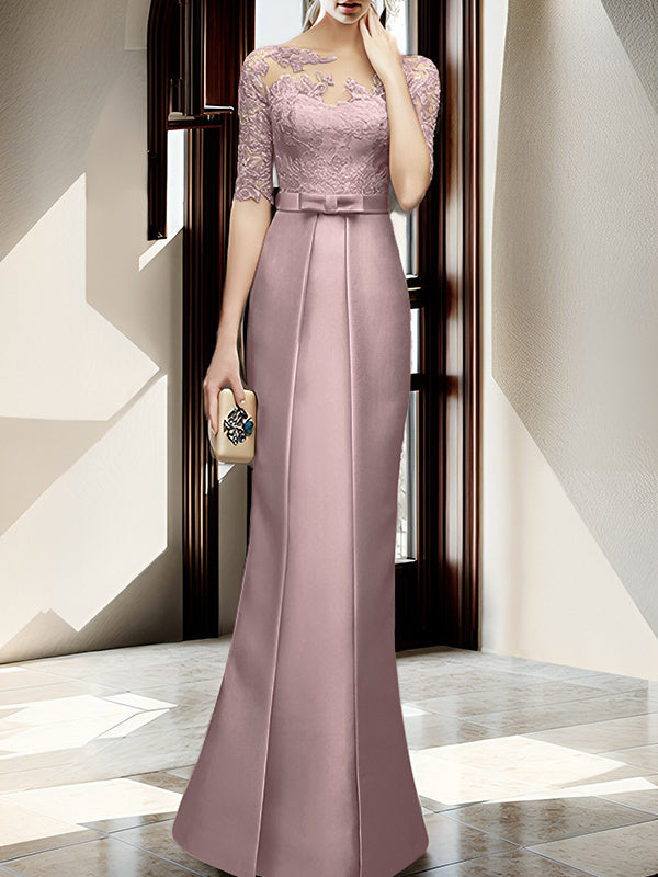 Sheath/Column Illusion Neck Floor-length Mother of the Bride Dresses