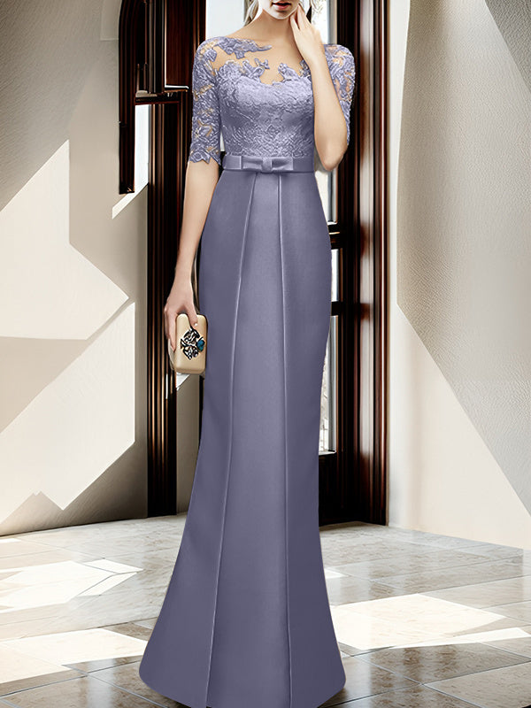 Sheath/Column Illusion Neck Floor-length Mother of the Bride Dresses