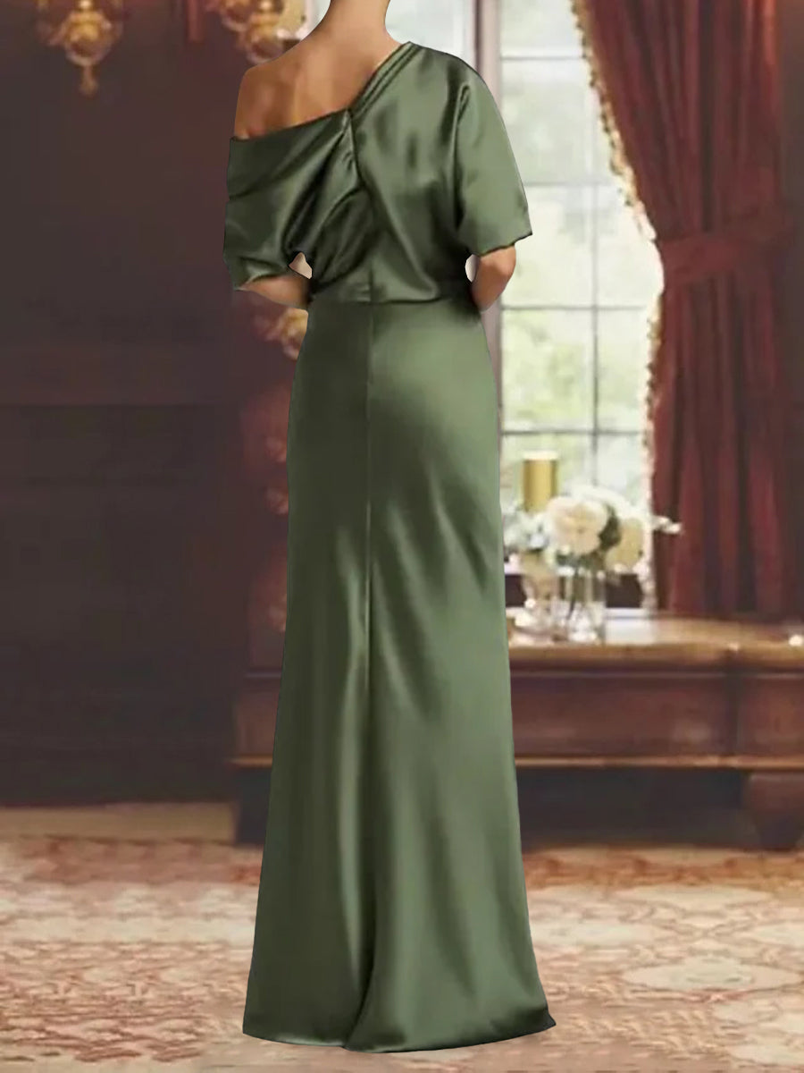Sheath/Column One-Shoulder Floor-Length Plus Size Mother of the Bride Dresses with Ruffles