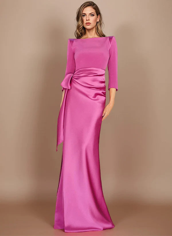 Sheath/Column Scoop 3/4 Length Sleeves Floor-Length Mother of the Bride Dresses with Bow