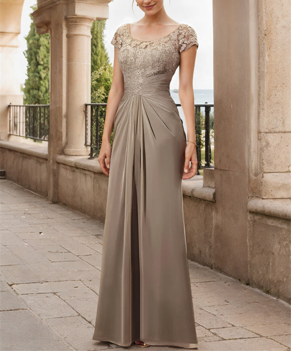 Sheath/Column Scoop Floor-Length Chiffon Mother of the Bride Dresses With Lace Ruffle