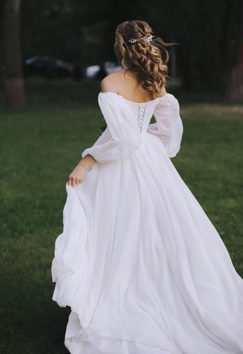 A-Line/Princess Off-the-Shoulder Long Sleeves Prom Dresses