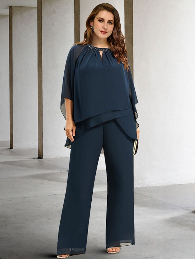 Chiffon Jewel Neck Mother of the Bride Pantsuits