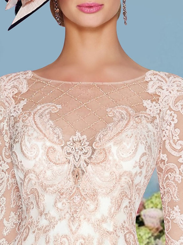 Sheath/Column Scoop Long Sleeves Knee-Length Mother of the Bride Dresses with Lace Beading Appliques