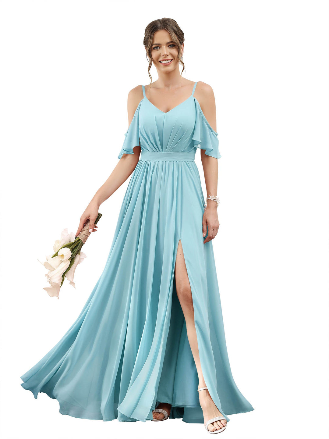 A-Line/Princess Off-The-Shoulder Long Bridesmaid Dresses With Split Side