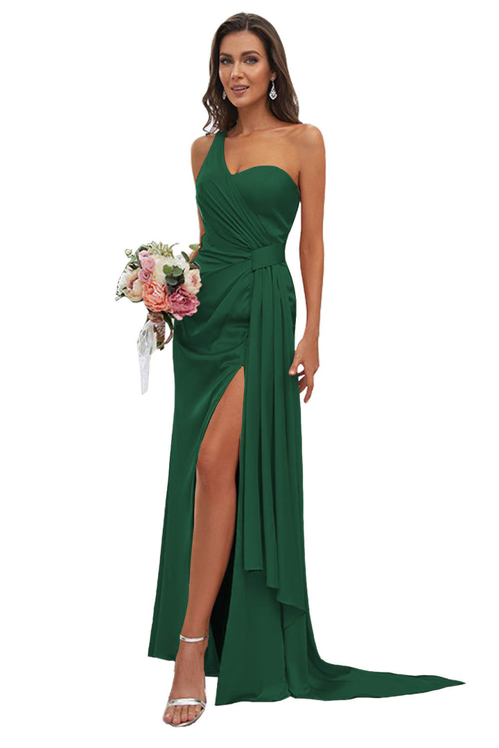 Sheath/Column One-Shoulder Floor-Length Bridesmaid Dresses With Split Side