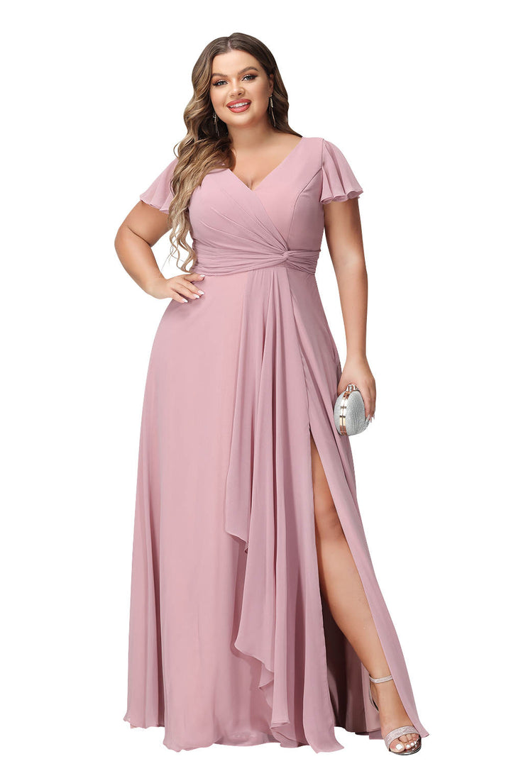 A-Line/Princess V-Neck Long Wedding Party Dresses With Split Side