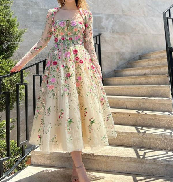 A-Line/Princess Scoop Long Sleeves Floor-Length Long Formal Evening Floar Dresses