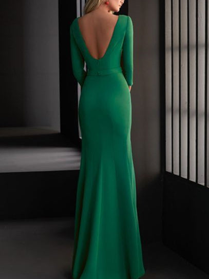 Sheath/Column V-Neck Floor-length Prom Dresses