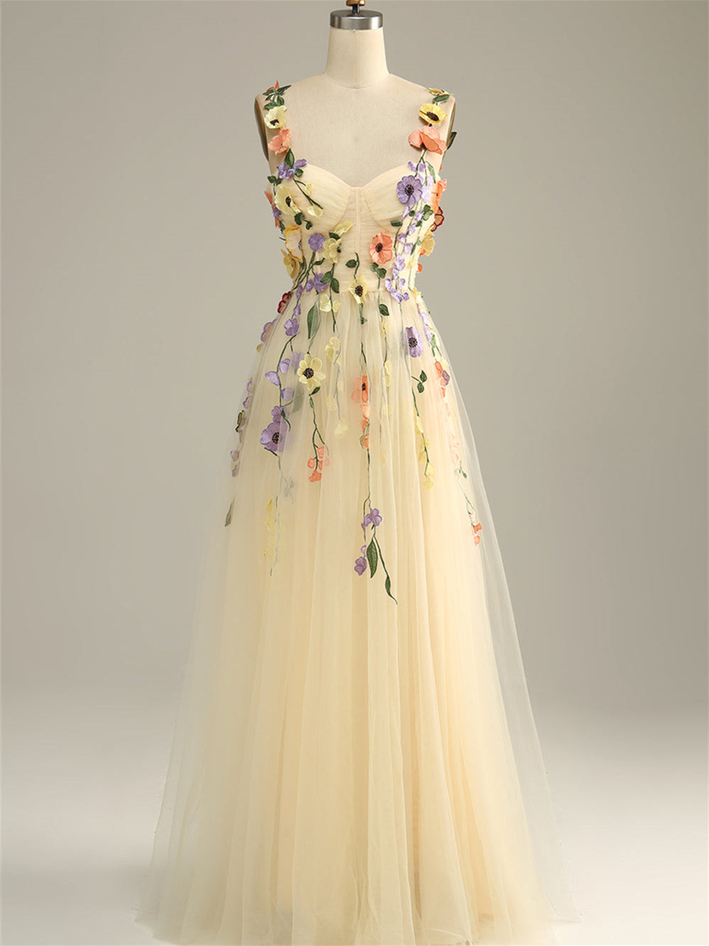 A-Line/Princess Sweetheart Sleeveless Floor Length Formal Dress with Flowers