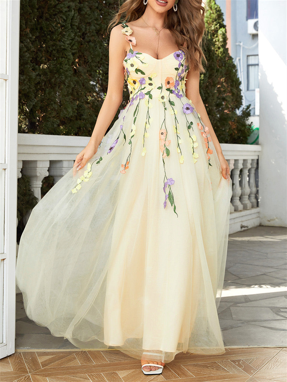 A-Line/Princess Sweetheart Sleeveless Floor Length Formal Dress with Flowers