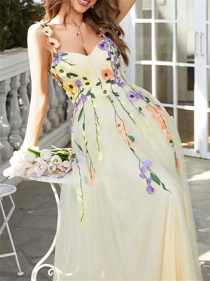 A-Line/Princess Sweetheart Sleeveless Floor Length Formal Dress with Flowers