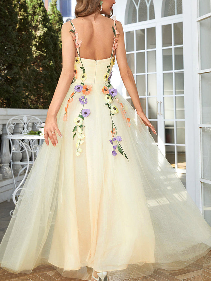 A-Line/Princess Sweetheart Sleeveless Floor Length Formal Dress with Flowers