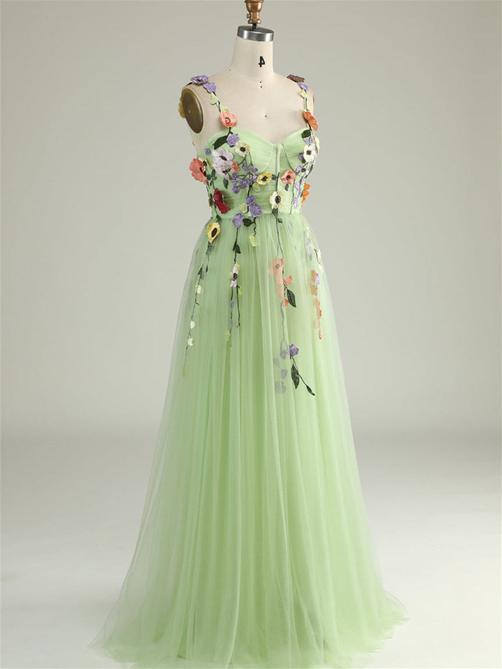 A-Line/Princess Sweetheart Sleeveless Floor Length Formal Dress with Flowers