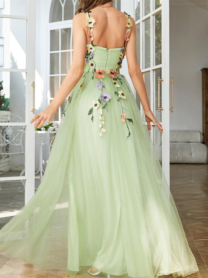 A-Line/Princess Sweetheart Sleeveless Floor Length Formal Dress with Flowers