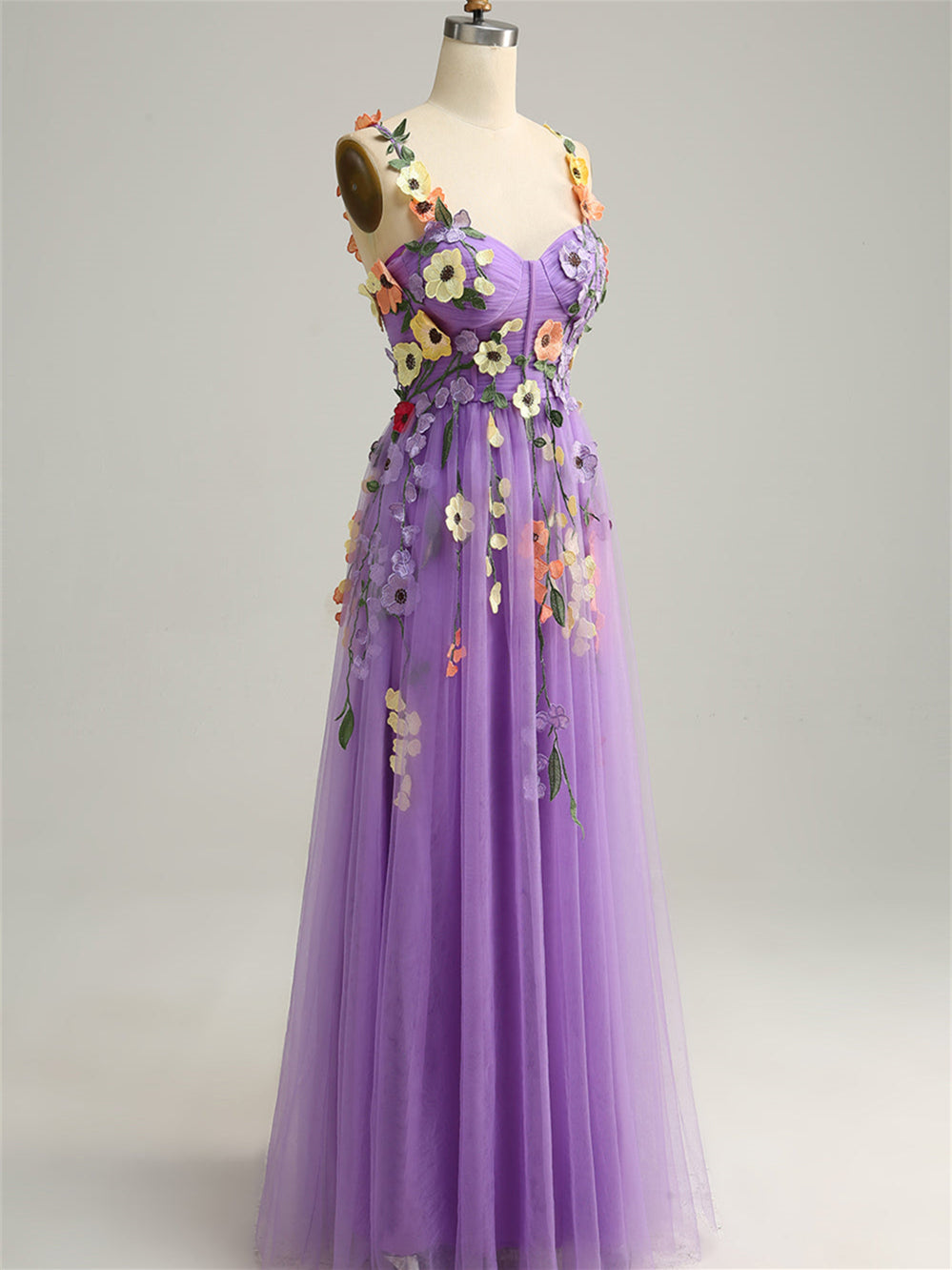 A-Line/Princess Sweetheart Sleeveless Floor Length Formal Dress with Flowers