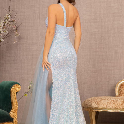 Sheath/Column One-Shoulder Sleeveless Floor-Length Long Prom Dresses with Split Side Sequins