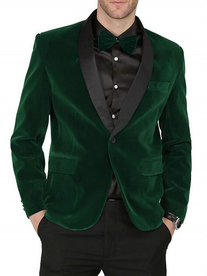 Green Blue Burgundy Men's Velvet Regular Single Breasted One-Button Party Suits Jacket