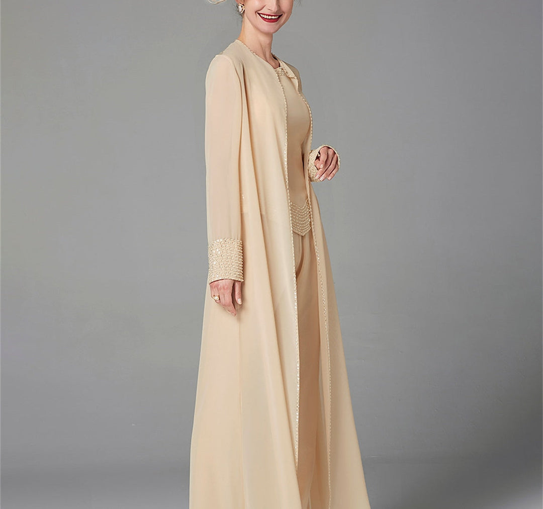 Chiffon Long Sleeves Mother of the Bride Pantsuits with Jacket & Sequins