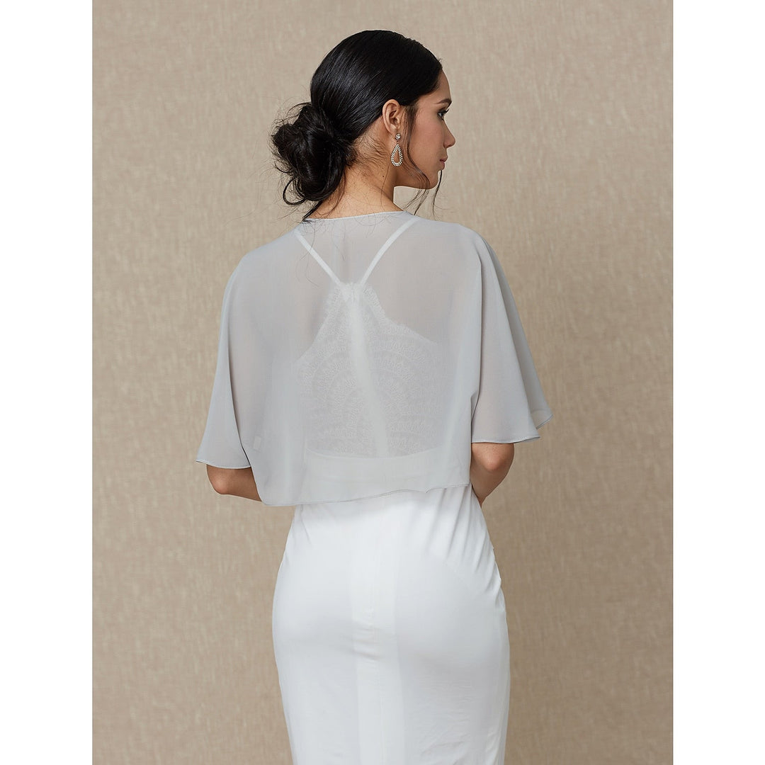 Elegant Sun Protection Short Sleeve Chiffon Wedding Wraps With Pure colour
