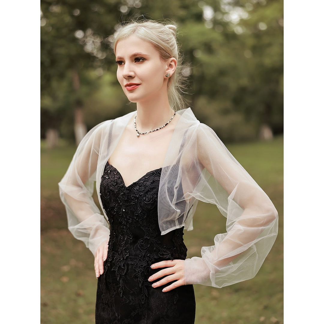 Dolman Sleeve Tulle Wedding Wraps With Pure colour For Party