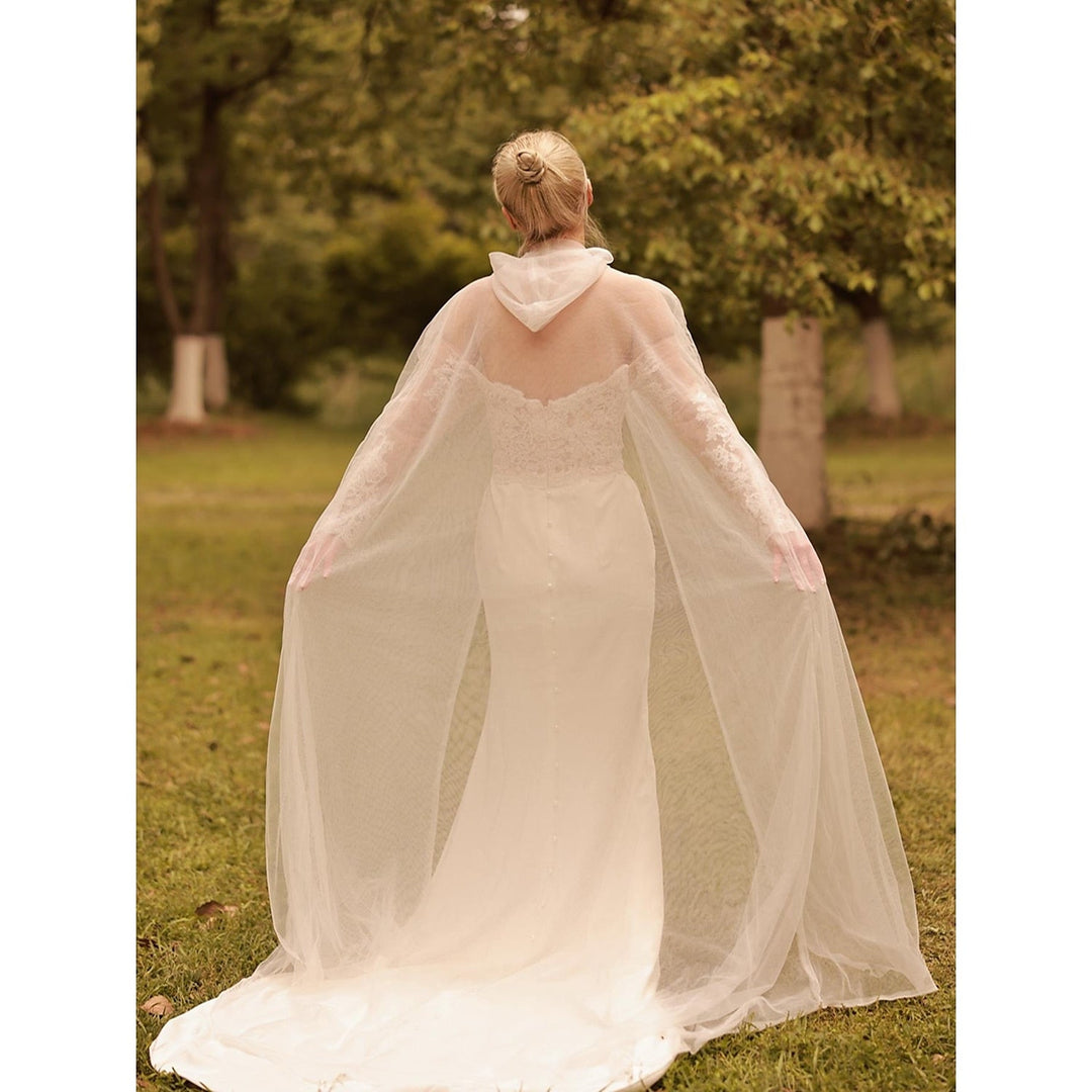 Bridal Long Sleeve Dolman Sleeve Tulle Wedding Wraps With Pure colour